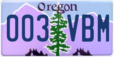 OR license plate 003VBM