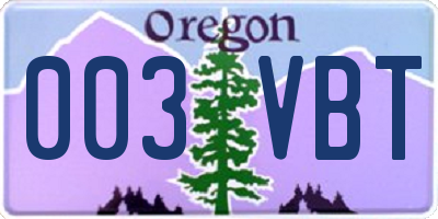 OR license plate 003VBT