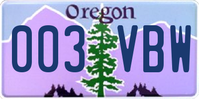 OR license plate 003VBW