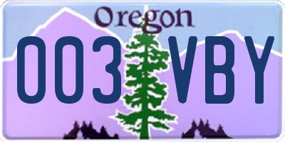 OR license plate 003VBY