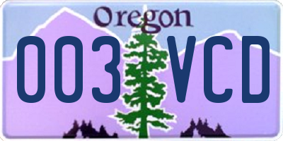 OR license plate 003VCD