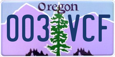 OR license plate 003VCF