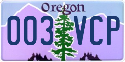 OR license plate 003VCP