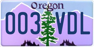 OR license plate 003VDL
