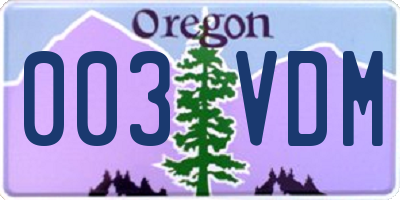 OR license plate 003VDM