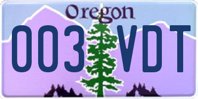 OR license plate 003VDT