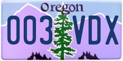 OR license plate 003VDX