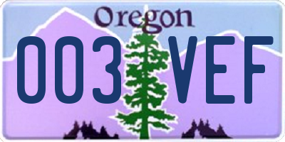 OR license plate 003VEF