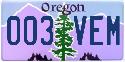 OR license plate 003VEM