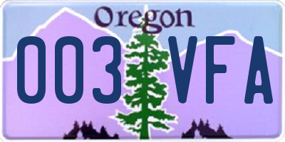 OR license plate 003VFA