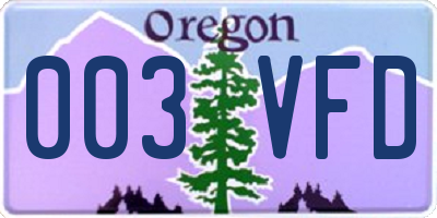 OR license plate 003VFD