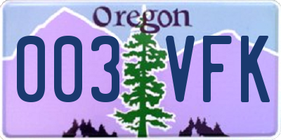 OR license plate 003VFK