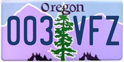 OR license plate 003VFZ