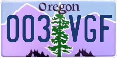 OR license plate 003VGF