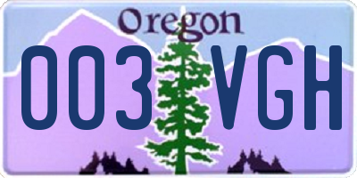 OR license plate 003VGH