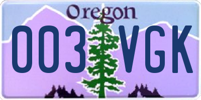 OR license plate 003VGK