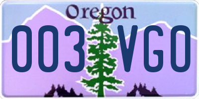 OR license plate 003VGO