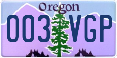 OR license plate 003VGP
