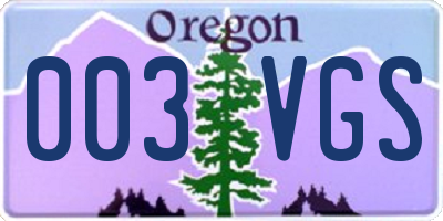 OR license plate 003VGS