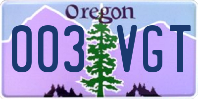 OR license plate 003VGT