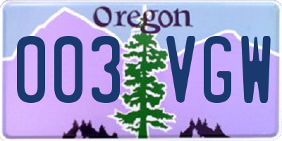 OR license plate 003VGW
