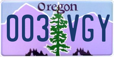OR license plate 003VGY