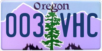 OR license plate 003VHC