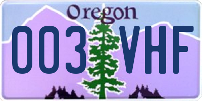 OR license plate 003VHF