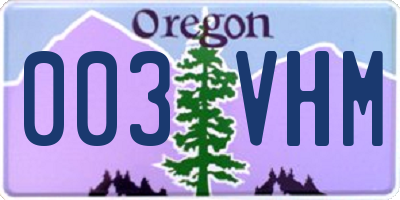 OR license plate 003VHM