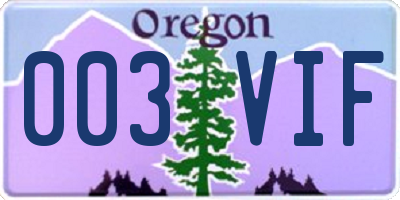 OR license plate 003VIF