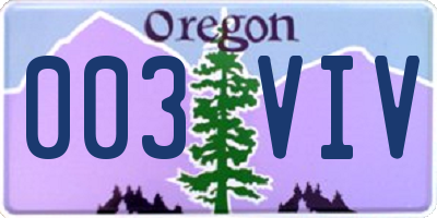 OR license plate 003VIV