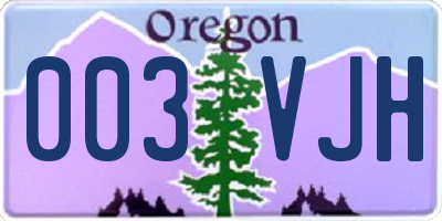 OR license plate 003VJH
