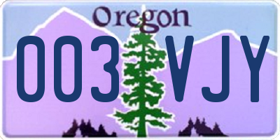 OR license plate 003VJY