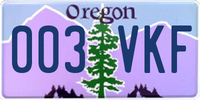 OR license plate 003VKF