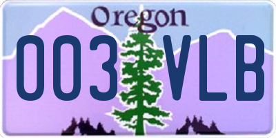 OR license plate 003VLB