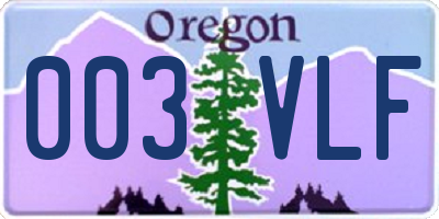 OR license plate 003VLF