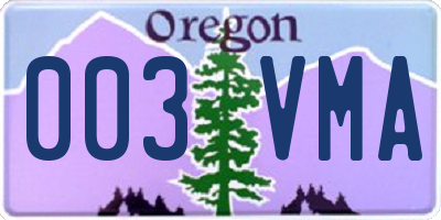OR license plate 003VMA