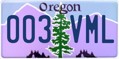 OR license plate 003VML