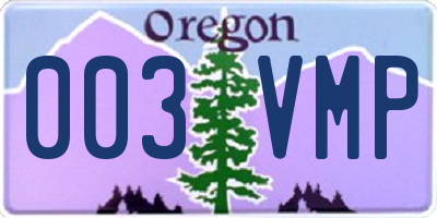 OR license plate 003VMP