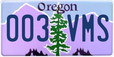 OR license plate 003VMS