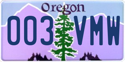 OR license plate 003VMW