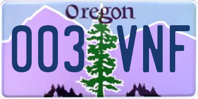 OR license plate 003VNF
