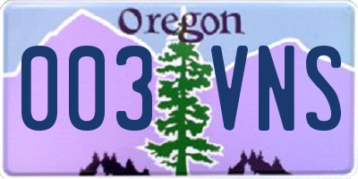 OR license plate 003VNS