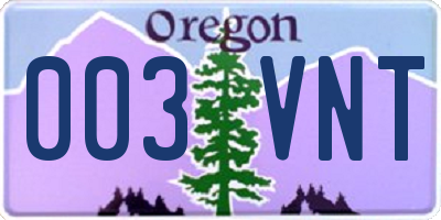 OR license plate 003VNT