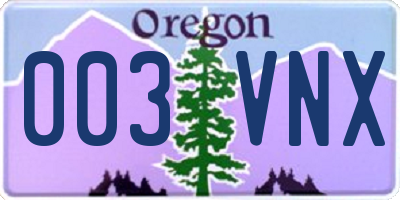 OR license plate 003VNX