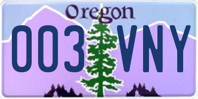 OR license plate 003VNY