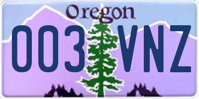 OR license plate 003VNZ