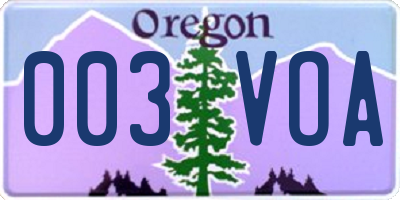 OR license plate 003VOA