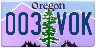 OR license plate 003VOK