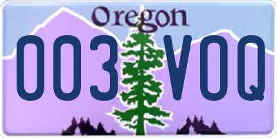 OR license plate 003VOQ